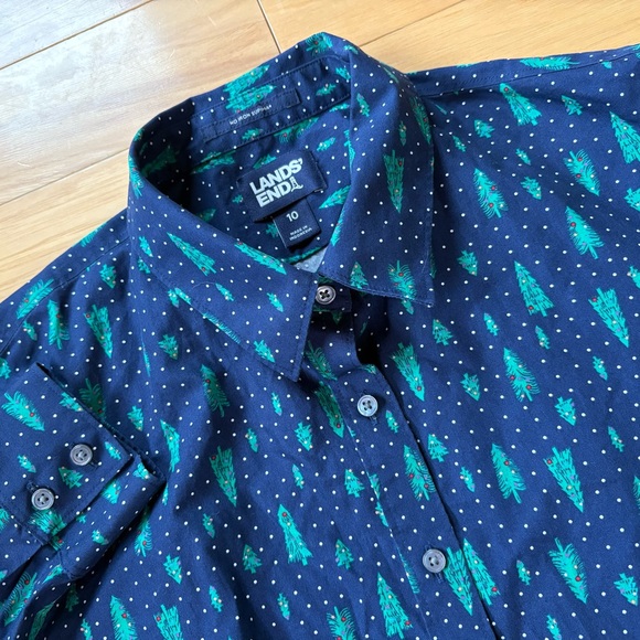 Lands' End Tops - Lands End Christmas Shirt Womens Sz 10 Holiday Long Sleeve Button Up